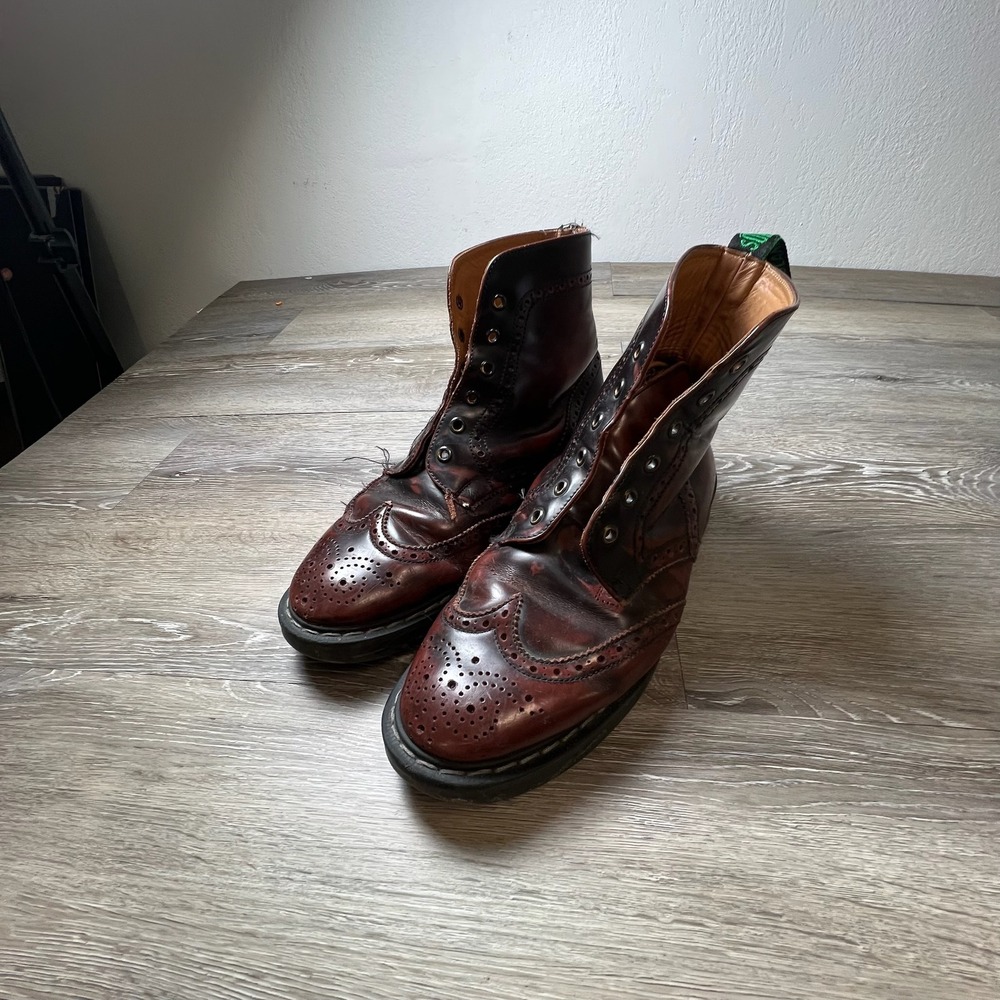 Solovair Brogue Boots Mens 7.5 Burgundy Leather Wingtip Made in England Heritage